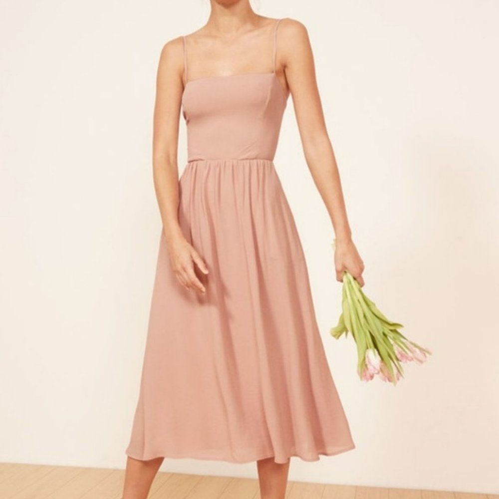 Reformation Rosehip Blush Pink Formal Chiffon Square Neck Strappy Midi Dress 6